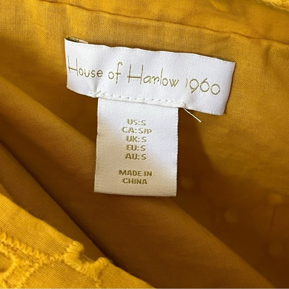 House of Harlow 1960 Size Small Mustard Yellow Eyelet Lace Tiered Midi Skirt - Picture 4 of 8